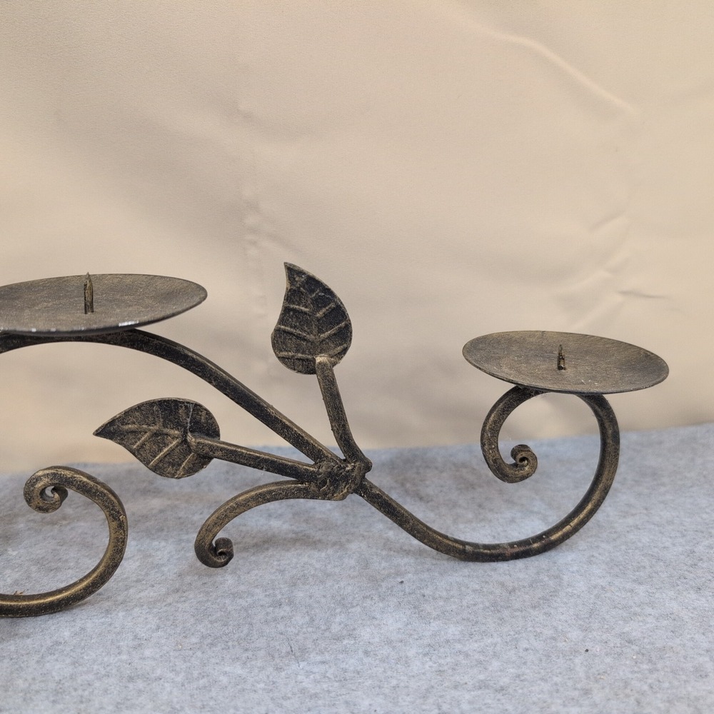 Bronze Fleur-de-Lis 4-Pillar Metal Candelabra Scroll Leaf Mantel Centerpiece - Picture 4 of 5